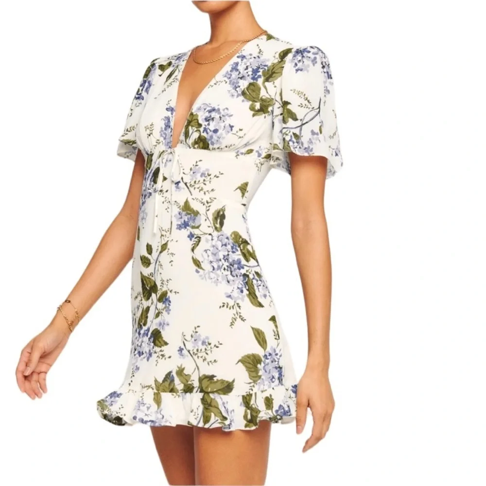 Reformation Mya Floral Puff Sleeve Mini Dress Riviera Size 10 NWT